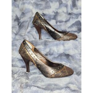 Naughty Monkey Ball Chain Heels Brown Leather Studded Accent Women Size 10